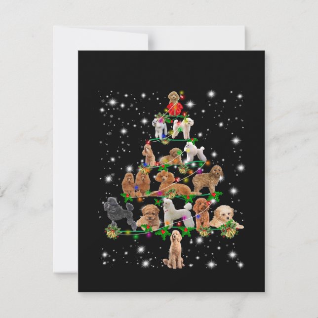 Poodle Christmas Tree Covered By Flashlight Thank You Card (Front)