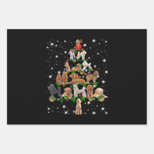 Poodle Christmas Tree Covered By Flashlight Wrapping Paper Sheet