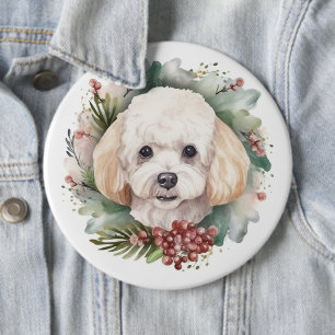 Poodle Christmas Wreath Festive Pup 6 Cm Round Badge