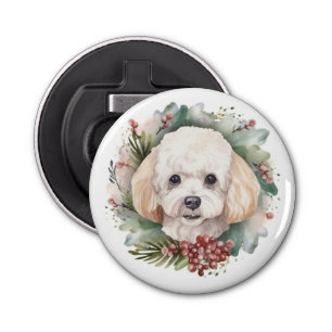 Poodle Christmas Wreath Festive Pup Bottle Opener