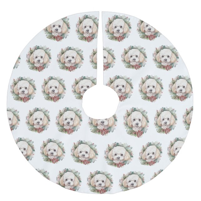 Poodle Christmas Wreath Festive Pup  Brushed Polyester Tree Skirt (Front)