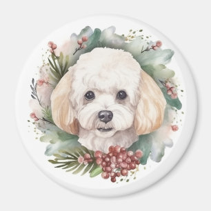 Poodle Christmas Wreath Festive Pup Magnet