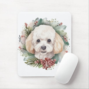 Poodle Christmas Wreath Festive Pup  Mouse Mat