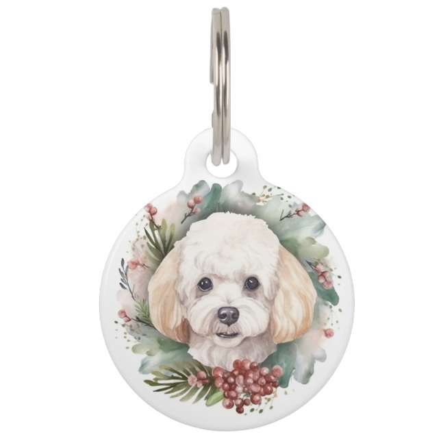 Poodle Christmas Wreath Festive Pup  Pet Tag (Front)