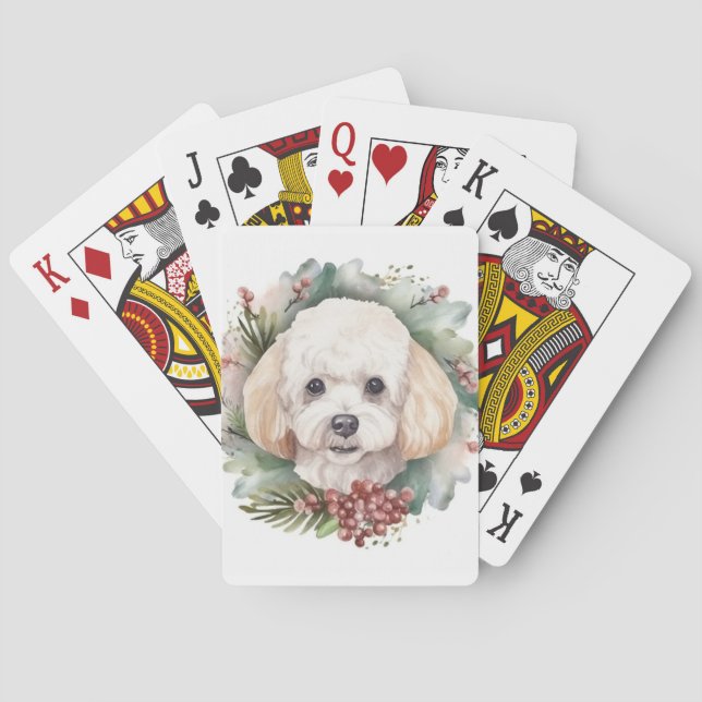 Poodle Christmas Wreath Festive Pup  Playing Cards (Back)