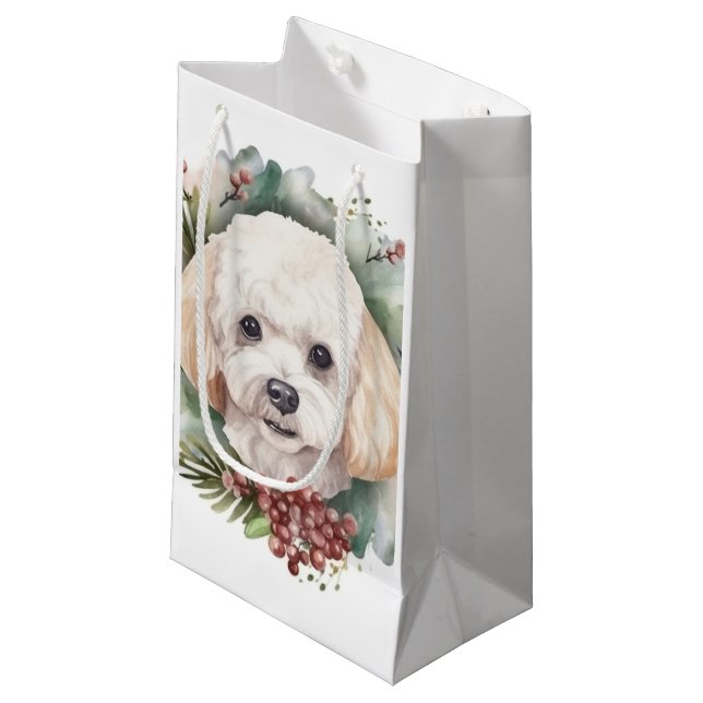 Poodle Christmas Wreath Festive Pup  Small Gift Bag (Front Angled)