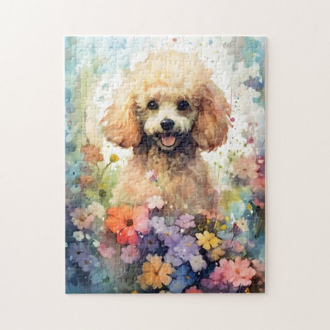 Poodle colourful watercolor artwork jigsaw puzzle (Vertical)
