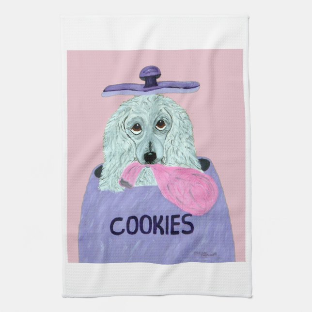 Poodle Cookie Thief  Tea Towel (Vertical)