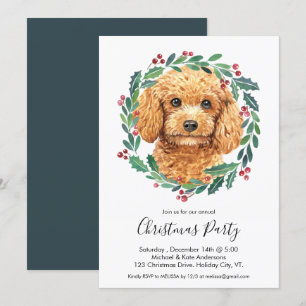 Poodle Cute Dog Elegant Wreath Christmas Party Invitation