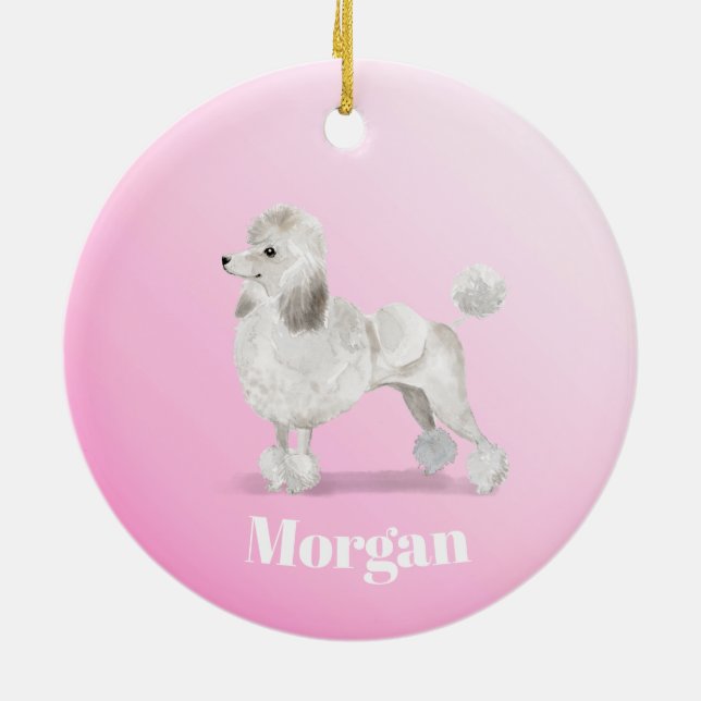 Poodle Cute Dog Pink Personal  Ceramic Tree Decoration (Back)