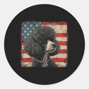 Poodle Dog American Patriot Independence Day Men B Classic Round Sticker