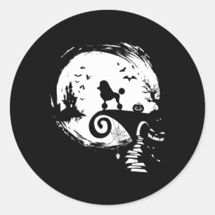 Poodle Dog And Moon Halloween Costume Dog Lover Fu Classic Round Sticker