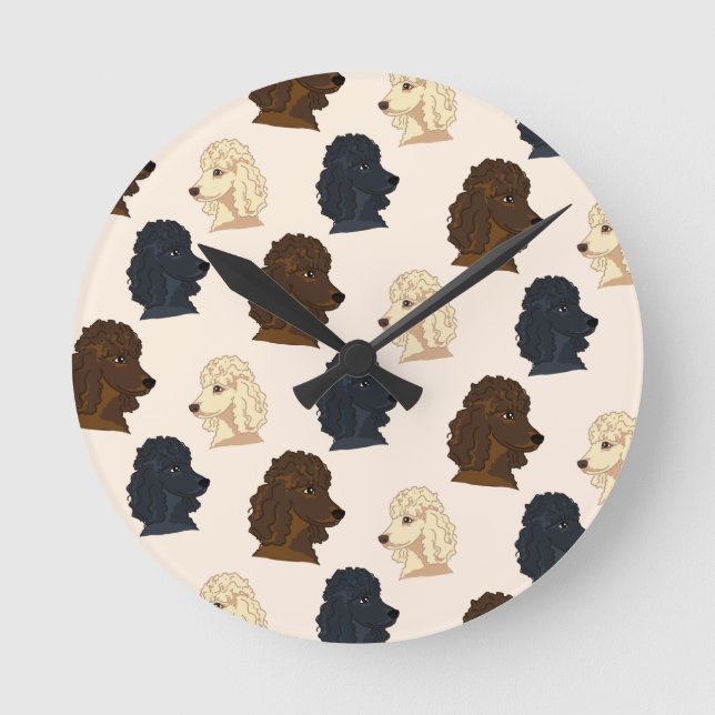 Poodle dog animal pattern beige pet cute puppy  round clock (Front)