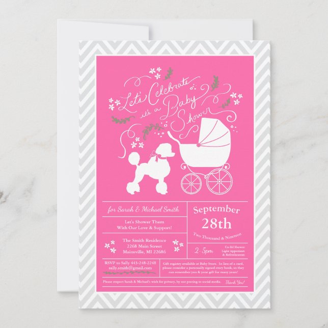 Poodle Dog Baby Shower French Puppy Pink Girl Invitation (Front)