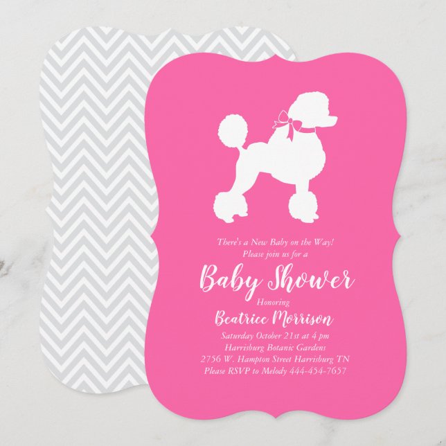 Poodle Dog Baby Shower French Puppy Pink Girl Invitation (Front/Back)