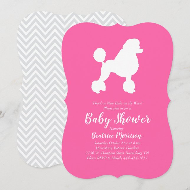 Poodle Dog Baby Shower French Puppy Pink Girl Invitation (Front/Back)