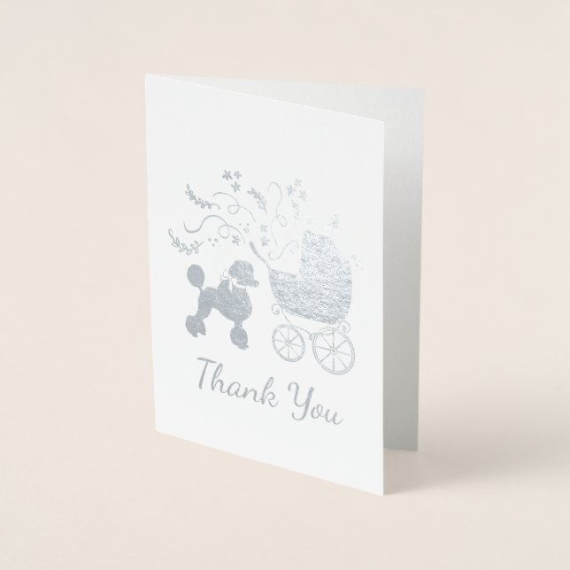 Poodle Dog Baby Shower Puppy Grey Gender Neutral Foil Card (Front)