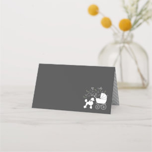 Poodle Dog Baby Shower Puppy Grey Gender Neutral Place Card