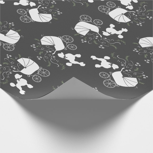 Poodle Dog Baby Shower Puppy Grey Gender Neutral Wrapping Paper (Corner)