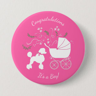 Poodle Dog Baby Shower Puppy Pink Girl 7.5 Cm Round Badge