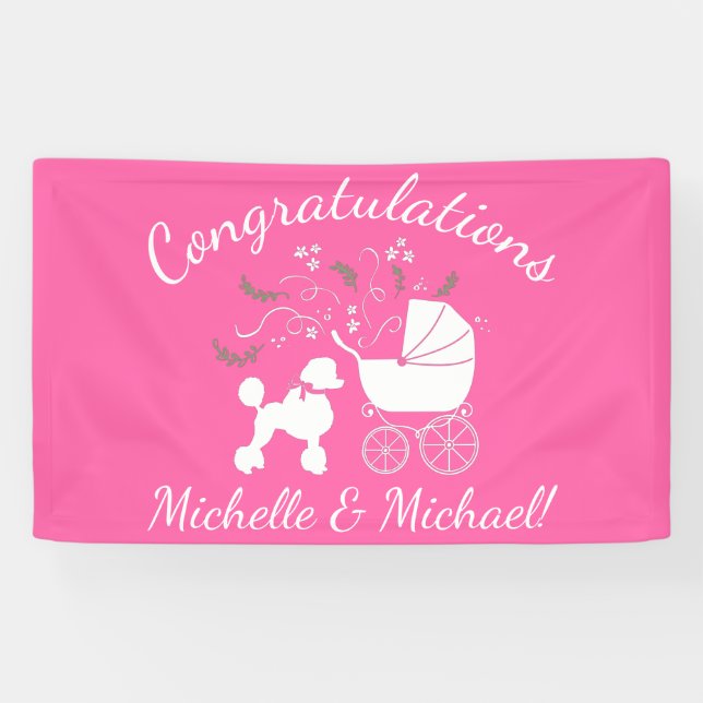 Poodle Dog Baby Shower Puppy Pink Girl Banner (Horizontal)