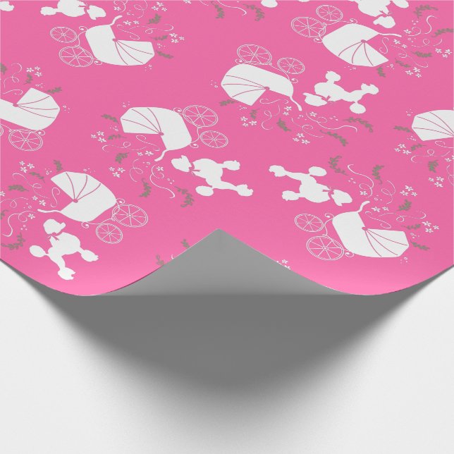 Poodle Dog Baby Shower Puppy Pink Girl Wrapping Paper (Corner)