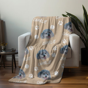 Poodle Dog, Camel Custom Photo and Name, Pet Fleece Blanket