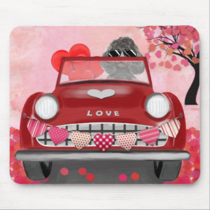 Poodle Dog Car with Hearts Valentine's Mouse Mat