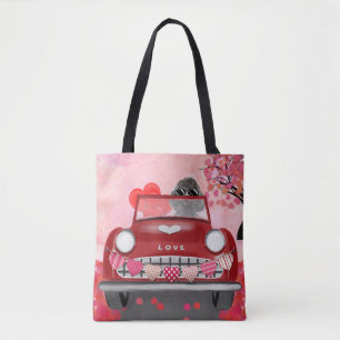 Poodle Dog Car with Hearts Valentine's Tote Bag