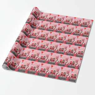 Poodle Dog Car with Hearts Valentine's Wrapping Paper