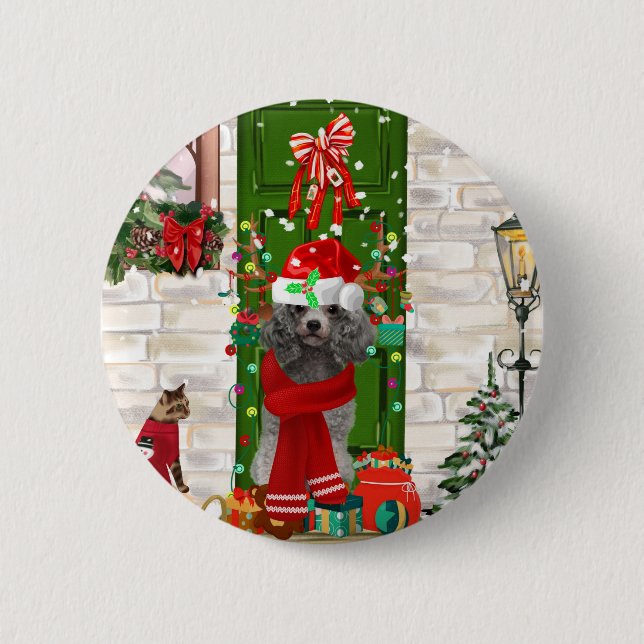 Poodle Dog Christmas  6 Cm Round Badge (Front)