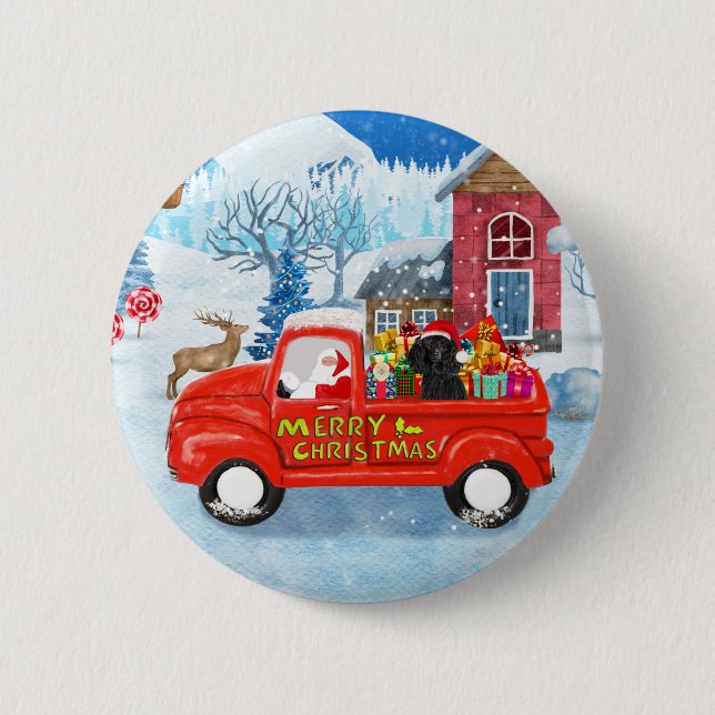 Poodle Dog Christmas Delivery Truck Snow 6 Cm Round Badge (Front)
