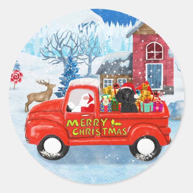 Poodle Dog Christmas Delivery Truck Snow  Classic Round Sticker (Front)