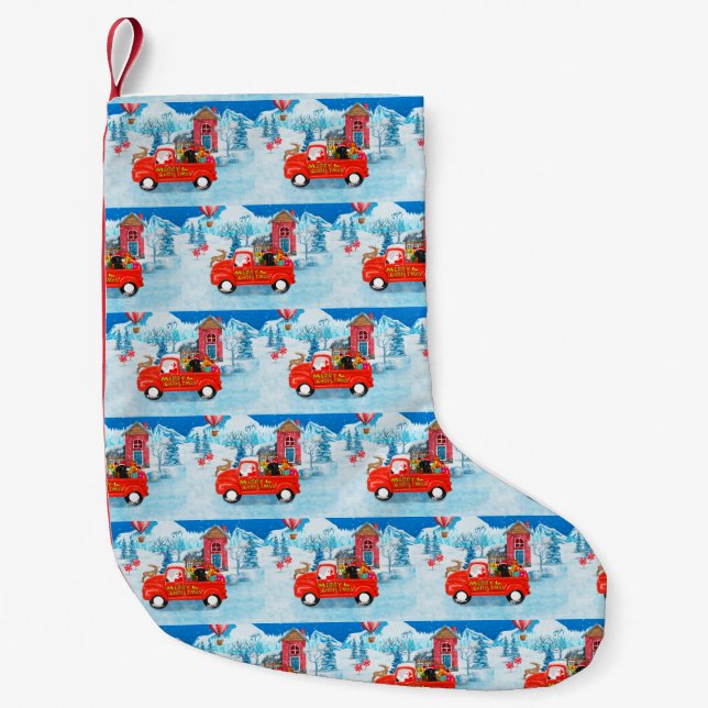 Poodle Dog Christmas Delivery Truck Snow  Small Christmas Stocking (Front)