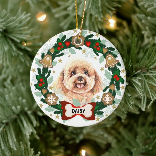 Poodle Dog Christmas Dog Cookie Wreath Ceramic Tree Decoration (Tree)