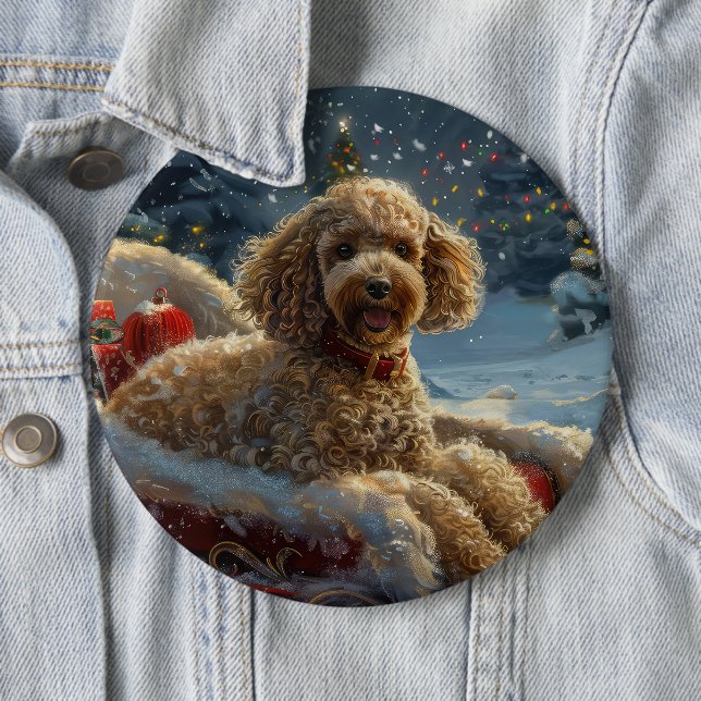 Poodle Dog Christmas Festive  6 Cm Round Badge (In Situ)