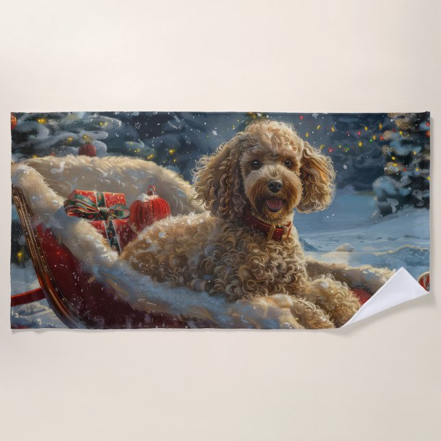 Poodle Dog Christmas Festive  Beach Towel (Front)