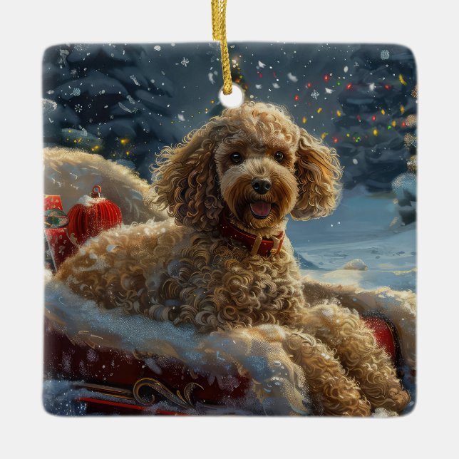 Poodle Dog Christmas Festive  Ceramic Ornament (Front)