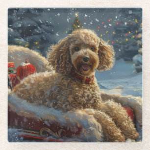Poodle Dog Christmas Festive Glass Coaster
