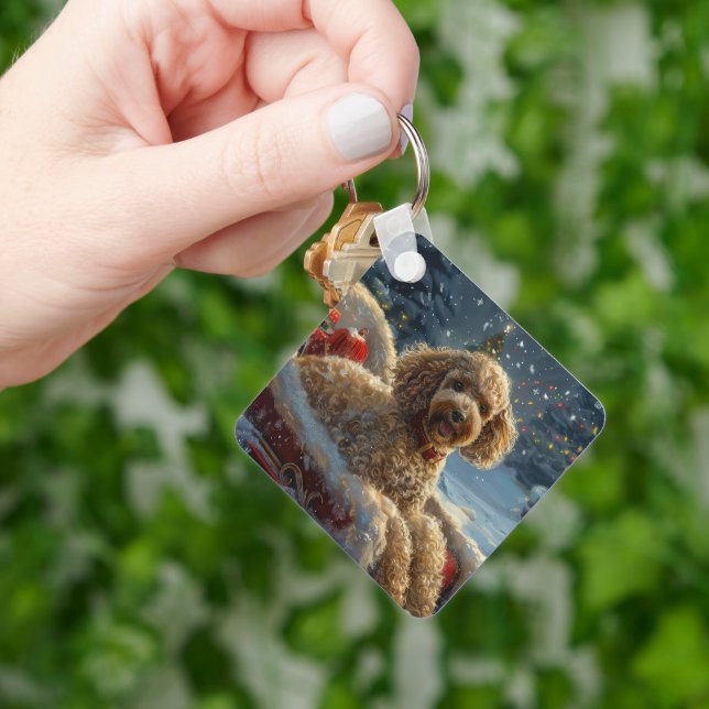 Poodle Dog Christmas Festive  Key Ring (Hand)
