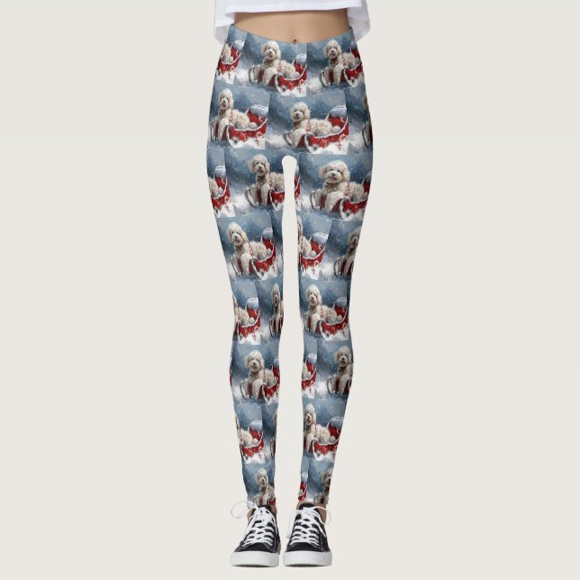 Poodle Dog Christmas Festive Leggings (Front)