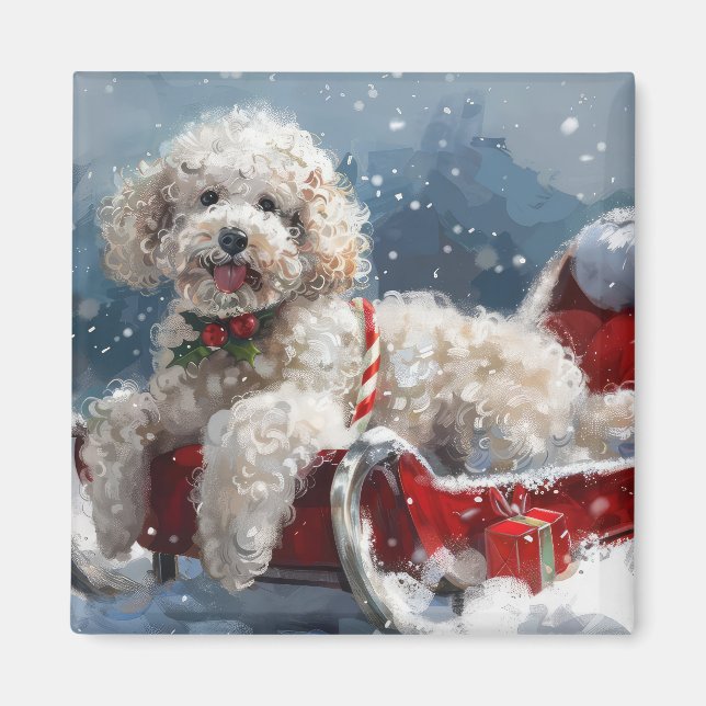 Poodle Dog Christmas Festive Magnet (Front)