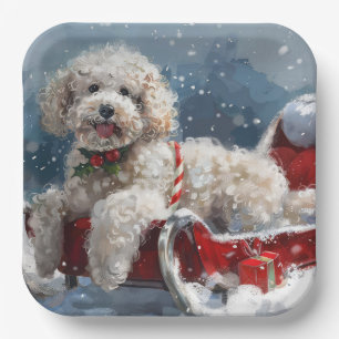 Poodle Dog Christmas Festive Paper Plate