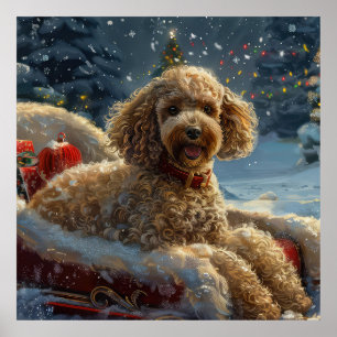 Poodle Dog Christmas Festive Poster