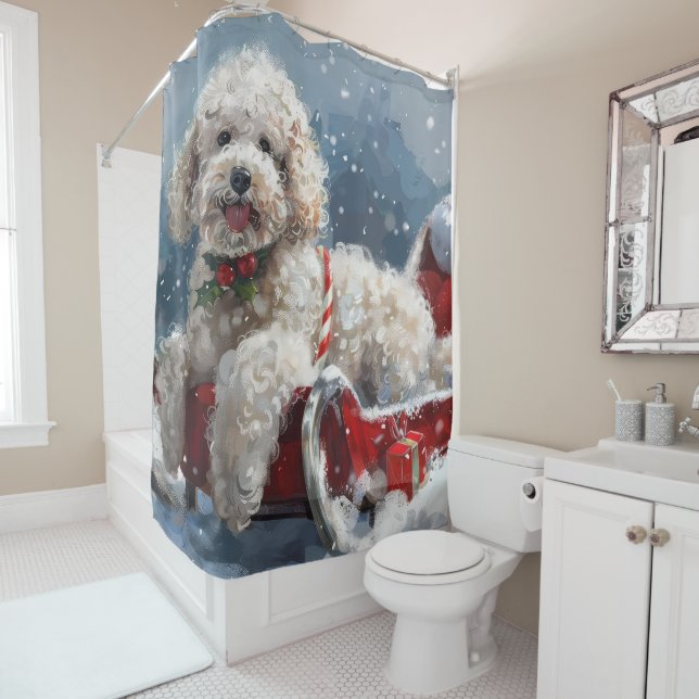 Poodle Dog Christmas Festive Shower Curtain (In Situ)
