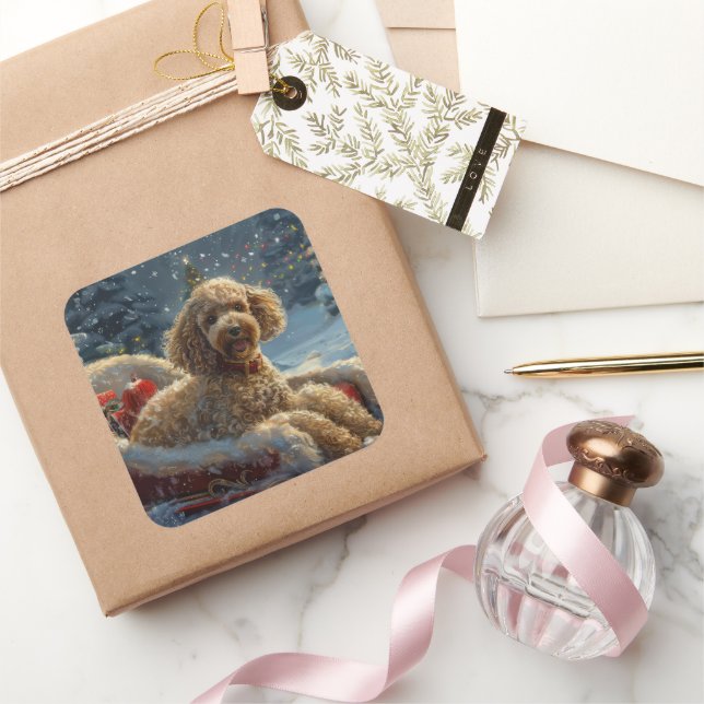 Poodle Dog Christmas Festive  Square Sticker (Gifting)