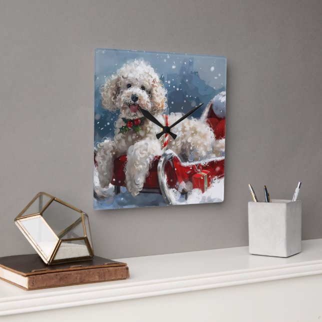 Poodle Dog Christmas Festive Square Wall Clock (Office)