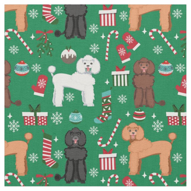 Poodle dog christmas holiday fabric (Close Up)