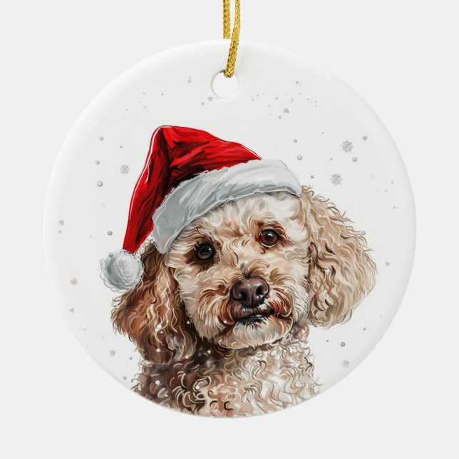 Poodle Dog Christmas Personalized Ceramic Tree Decoration (Front)