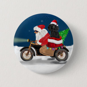 Poodle Dog Christmas Santa Claus 6 Cm Round Badge